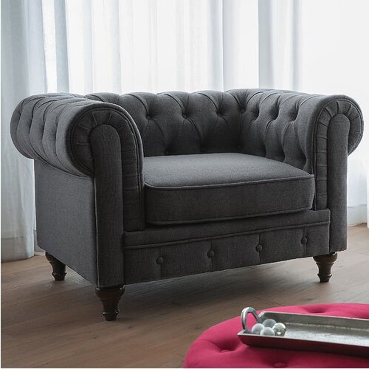 Grey shop chesterfield chair