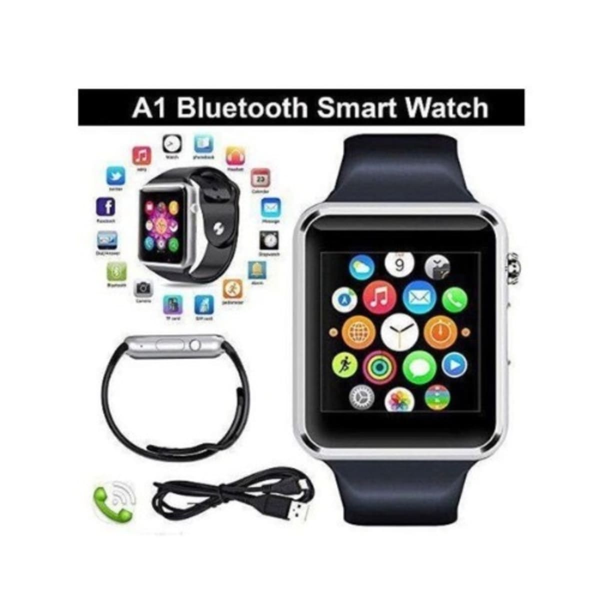 A1 Gsm Smartwatch With Sim And Memory Card Slots - Black