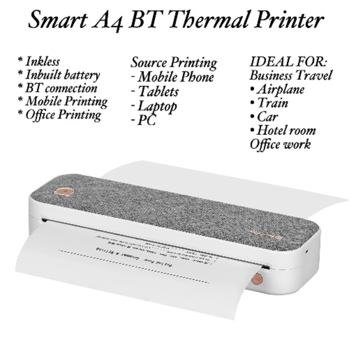 Mobile Wireless Inkless Bt A4 Thermal Printer