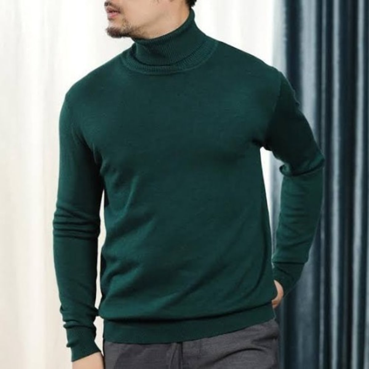 Dark green turtleneck mens clearance