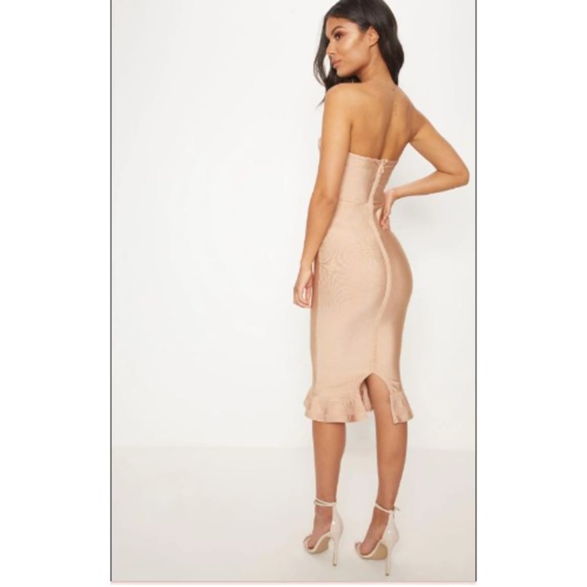 Camel frill hem bandage midi deals dress