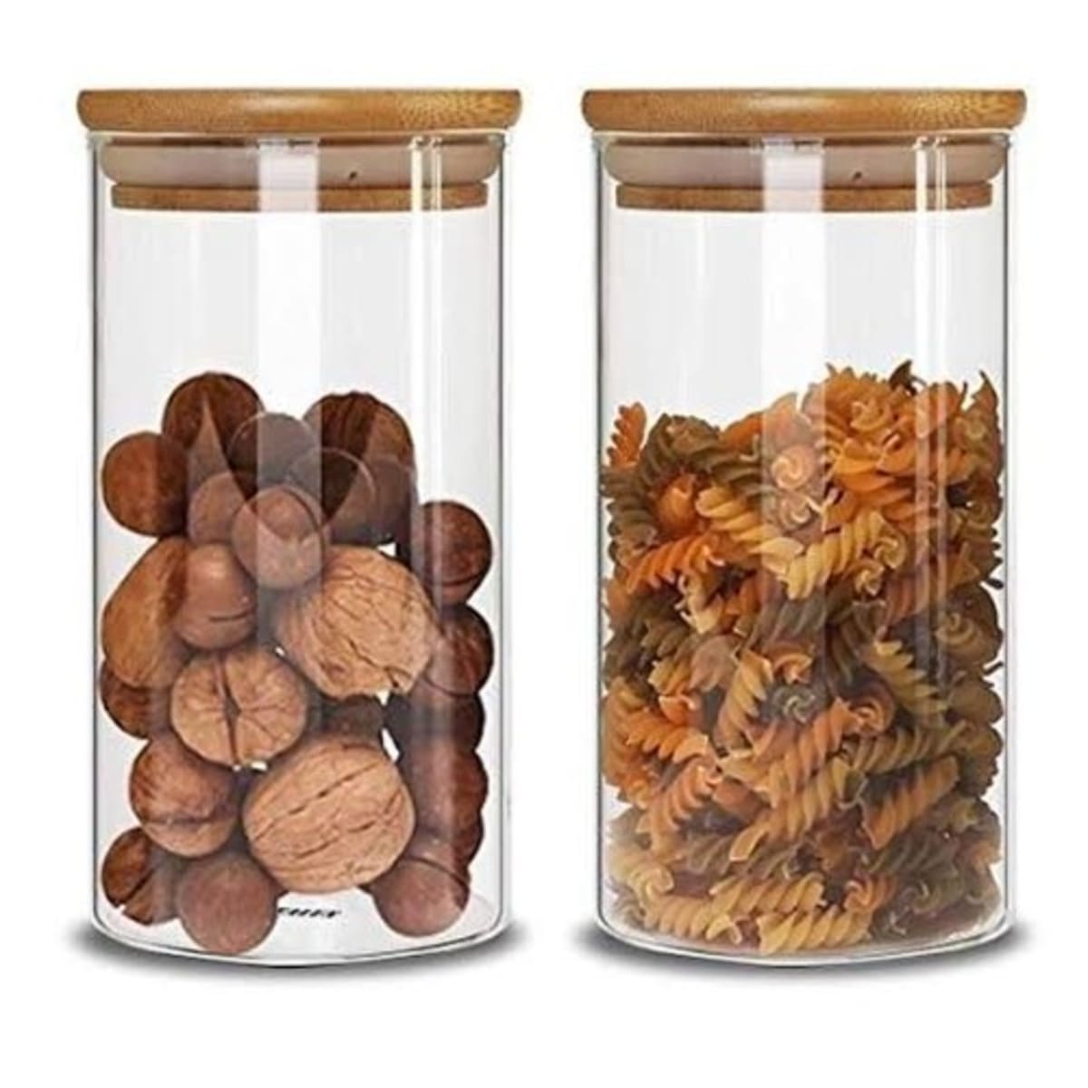 Glass Kitchen Storage Jar with Bamboo Lid, 500 ML, Set of 6