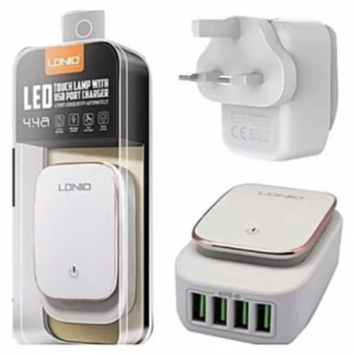 Ldnio 4 usb Ports Auto Id Mobile Charger With Led Touch Lamp