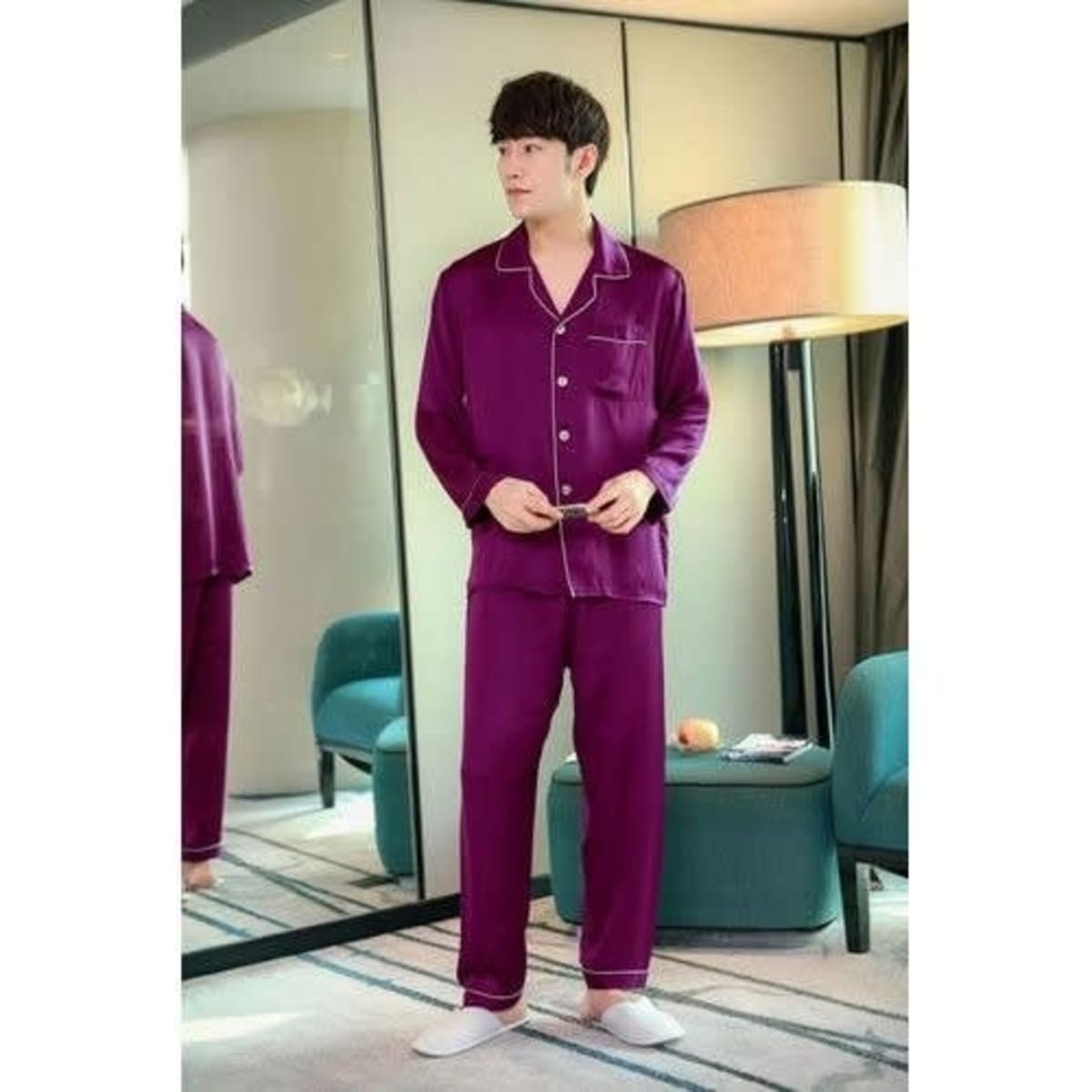 Mens purple silk pajamas best sale