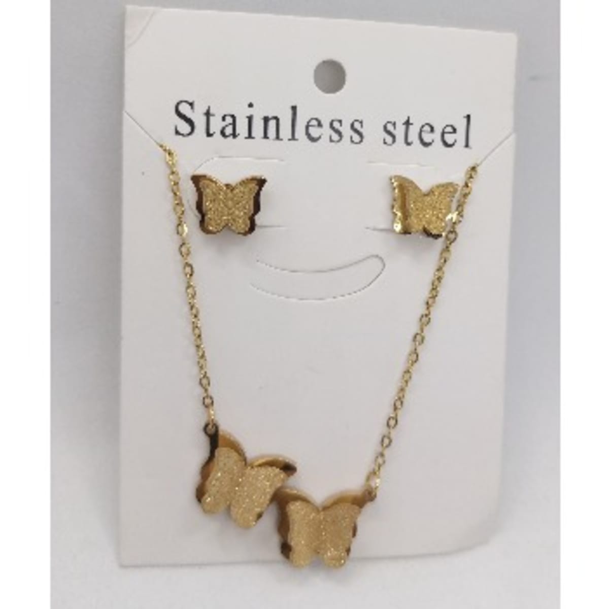 Fashion Jewelry Double Frost Butterfly Pendant Necklace With Stud