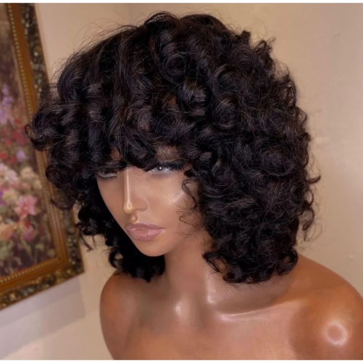 Full curly wig with bangs hot sale