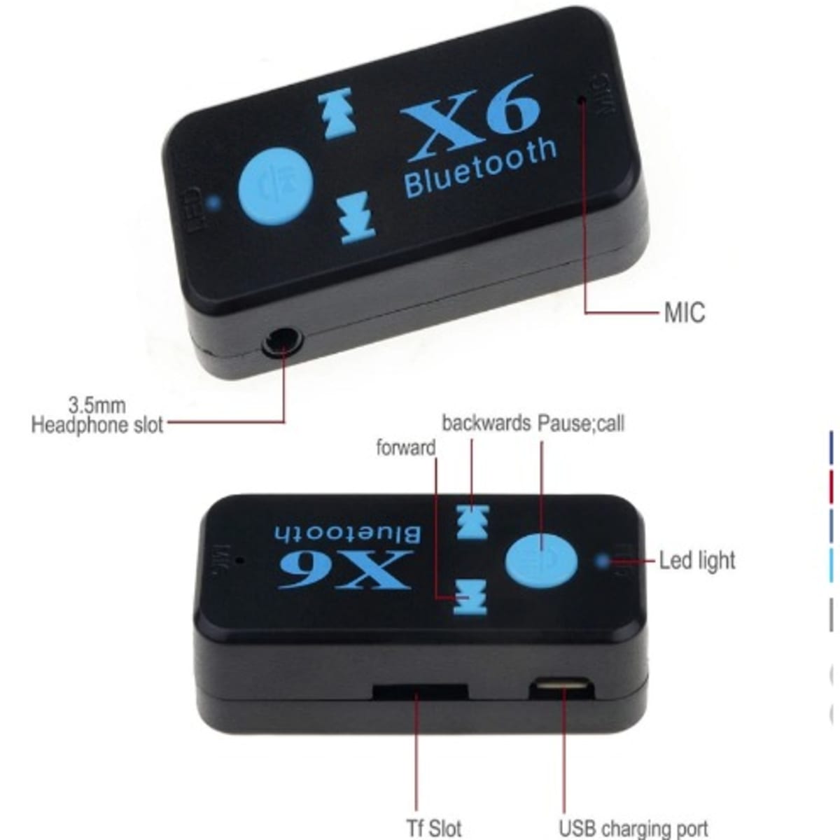 X6 Car Bluetooth Receiver - Aux Audio -3.5mm -Audio Music Card Player