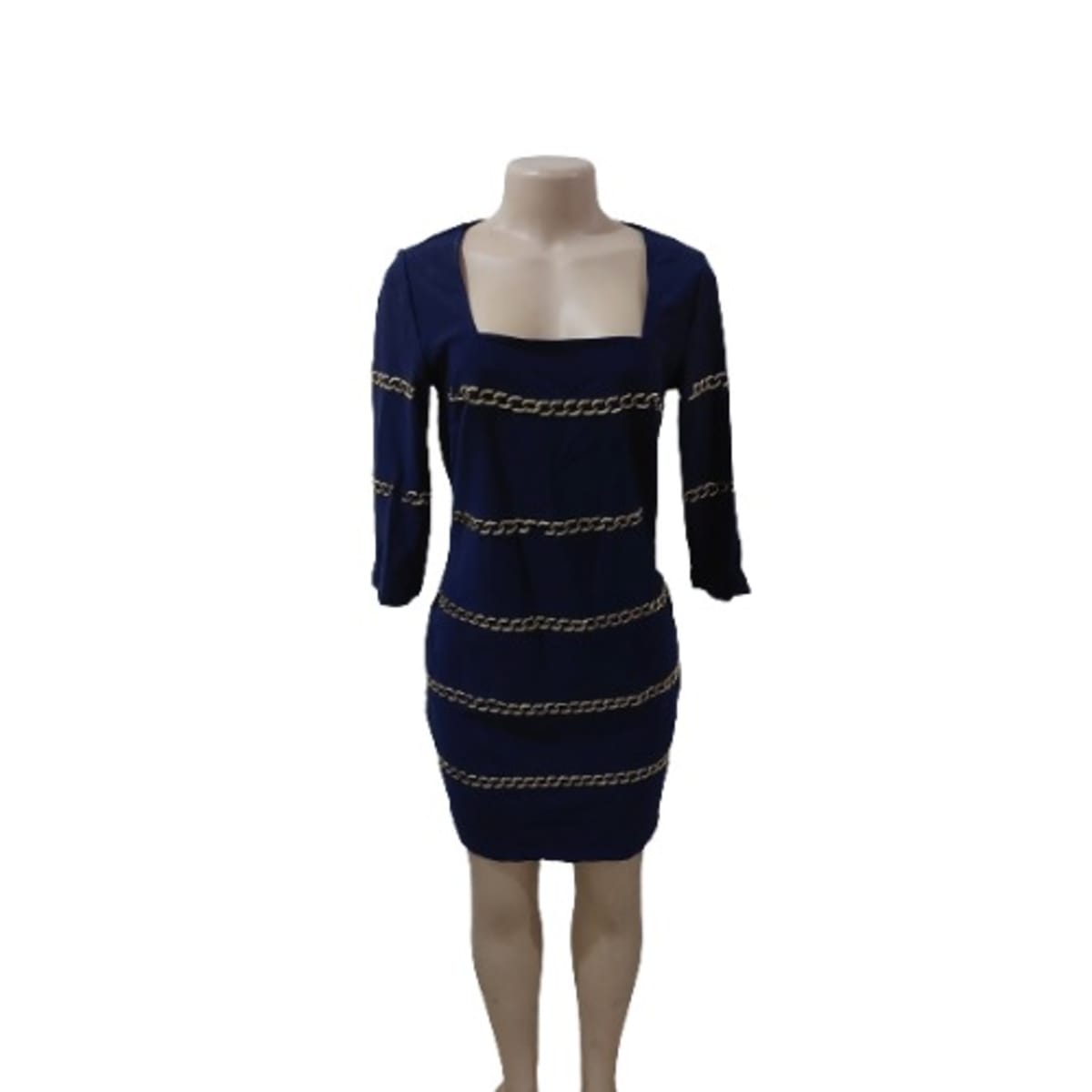 Blue Dress With Gold Chainlink Details