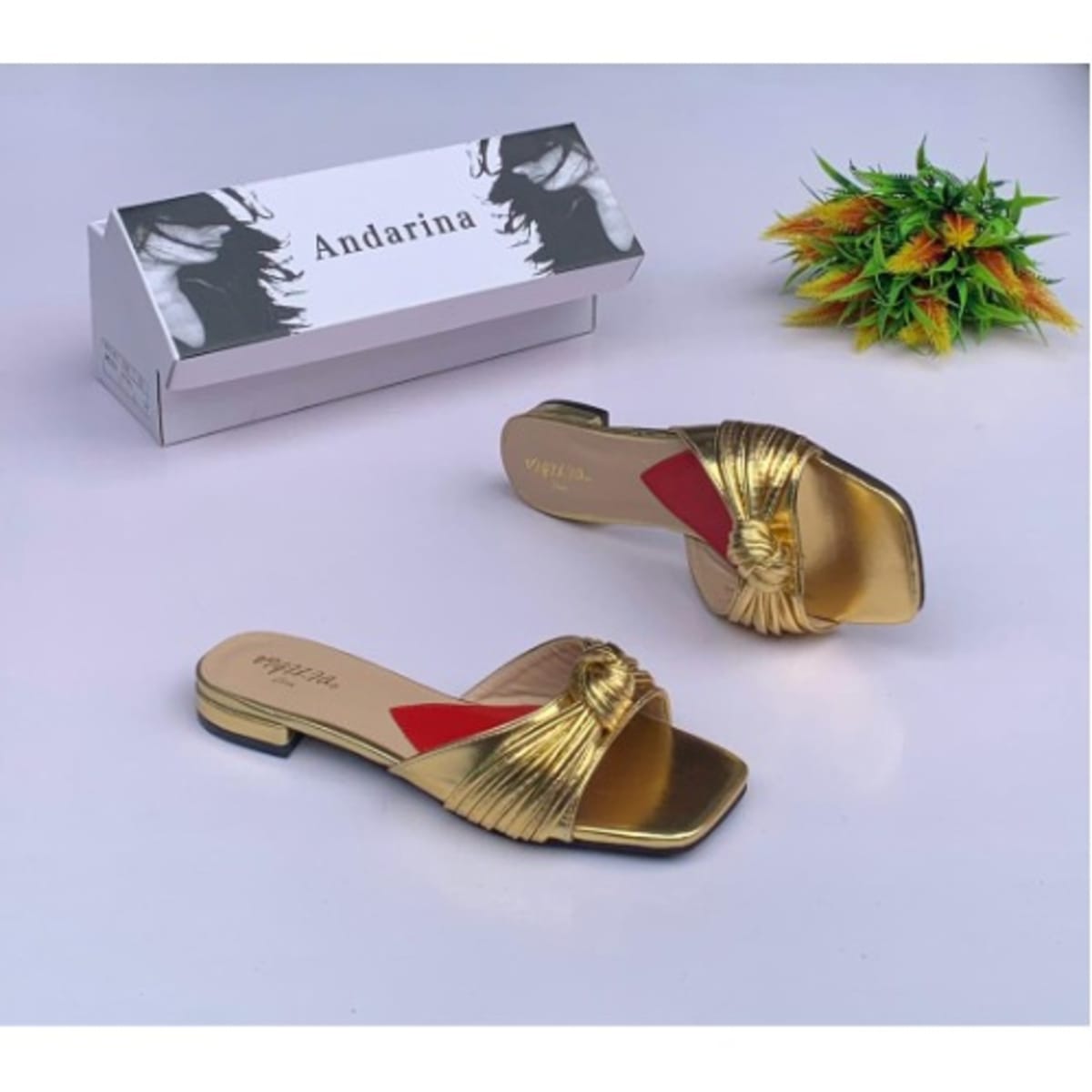 Gold discount slipper shoes