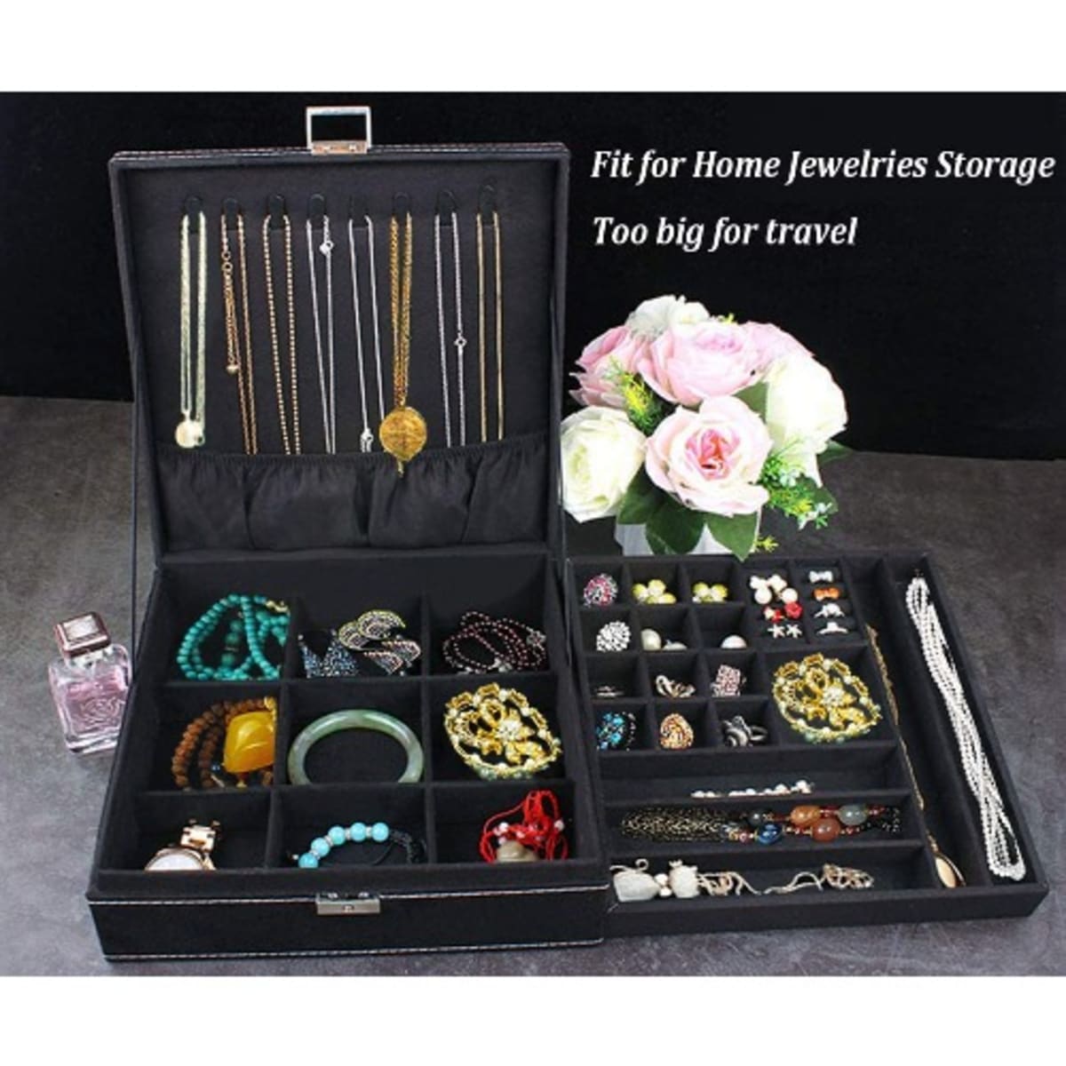 Jewelry Box For Women - 2 Layers & 36 Compartments With Lock