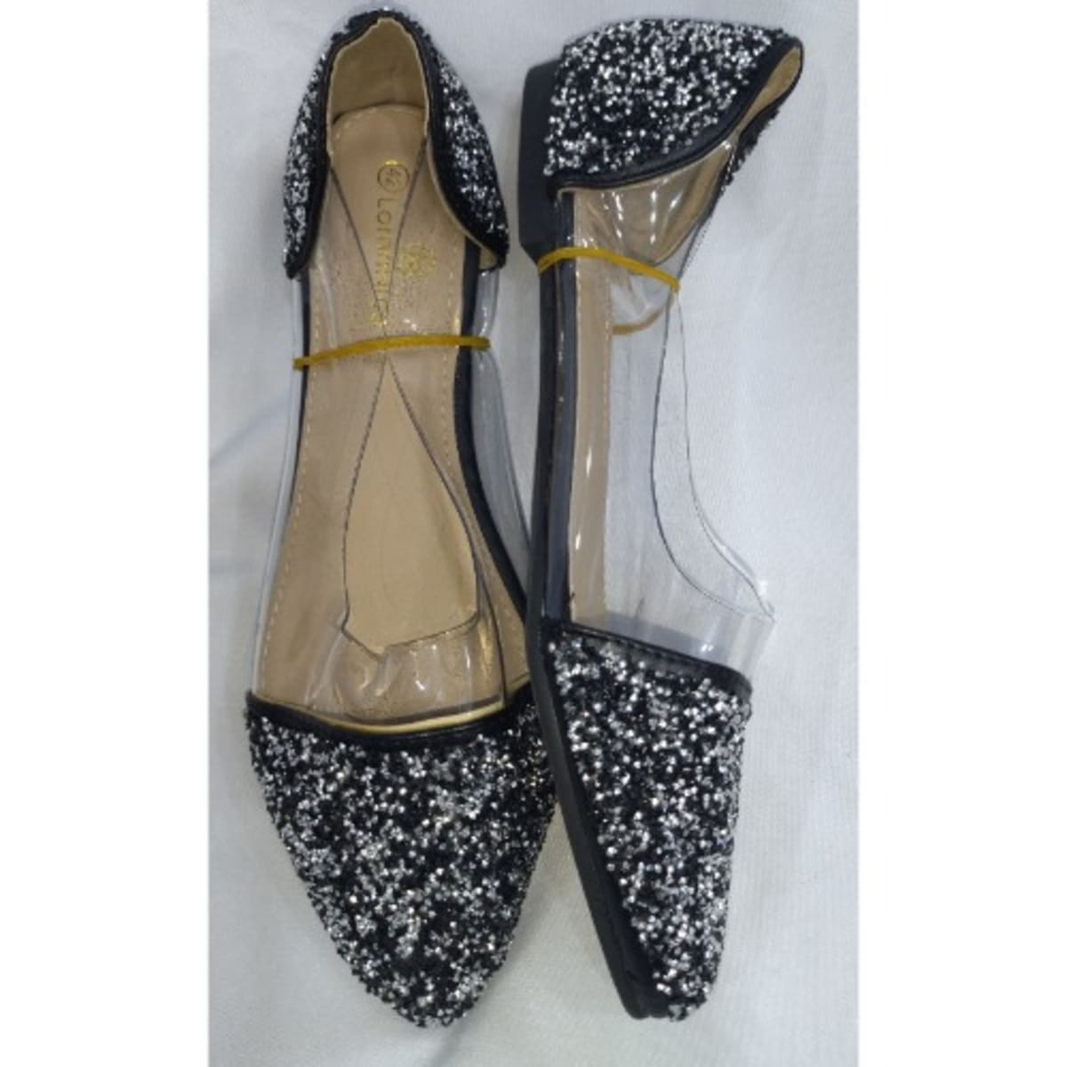 New Look Ladies Bellies Diamante Flat Transparent Pointed Black
