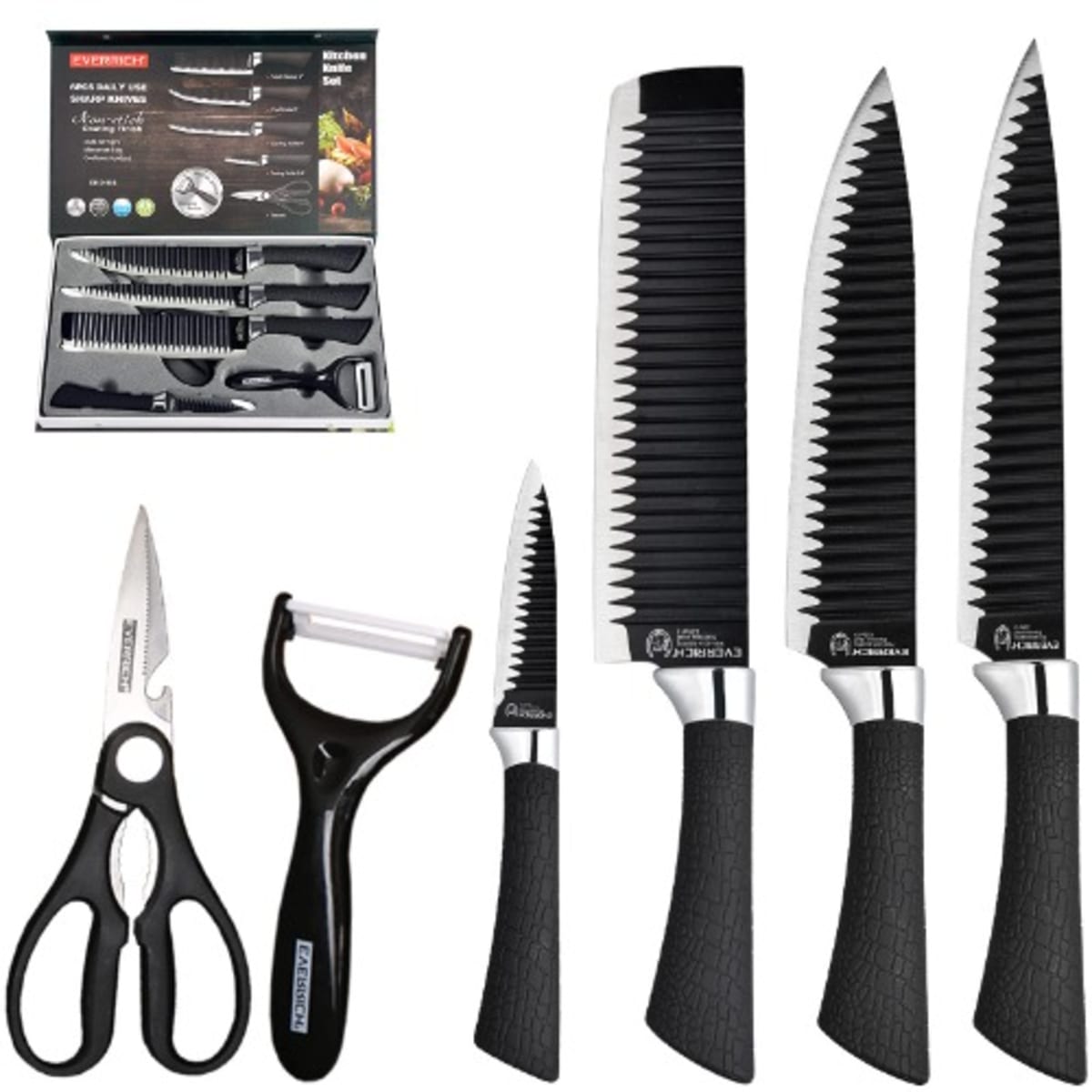 Everich Stainless Steel Kitchen Knife Set 6 Black - ER-0238A