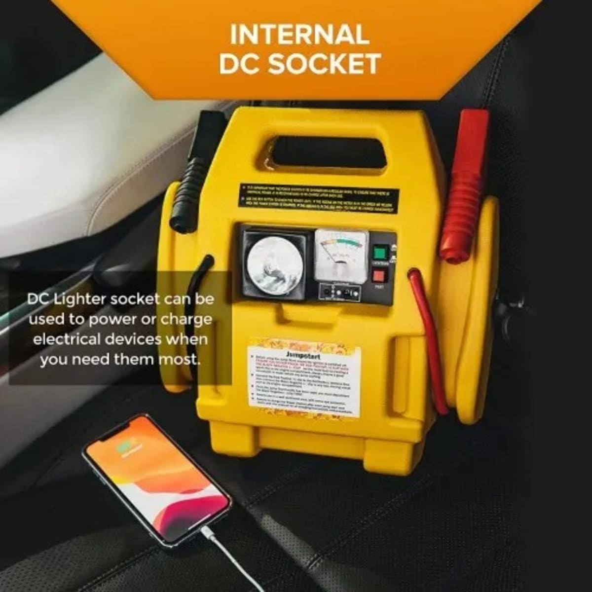 Portable Car Jump Starter & Air Compressor - Yellow - 4 In 1 - 12v