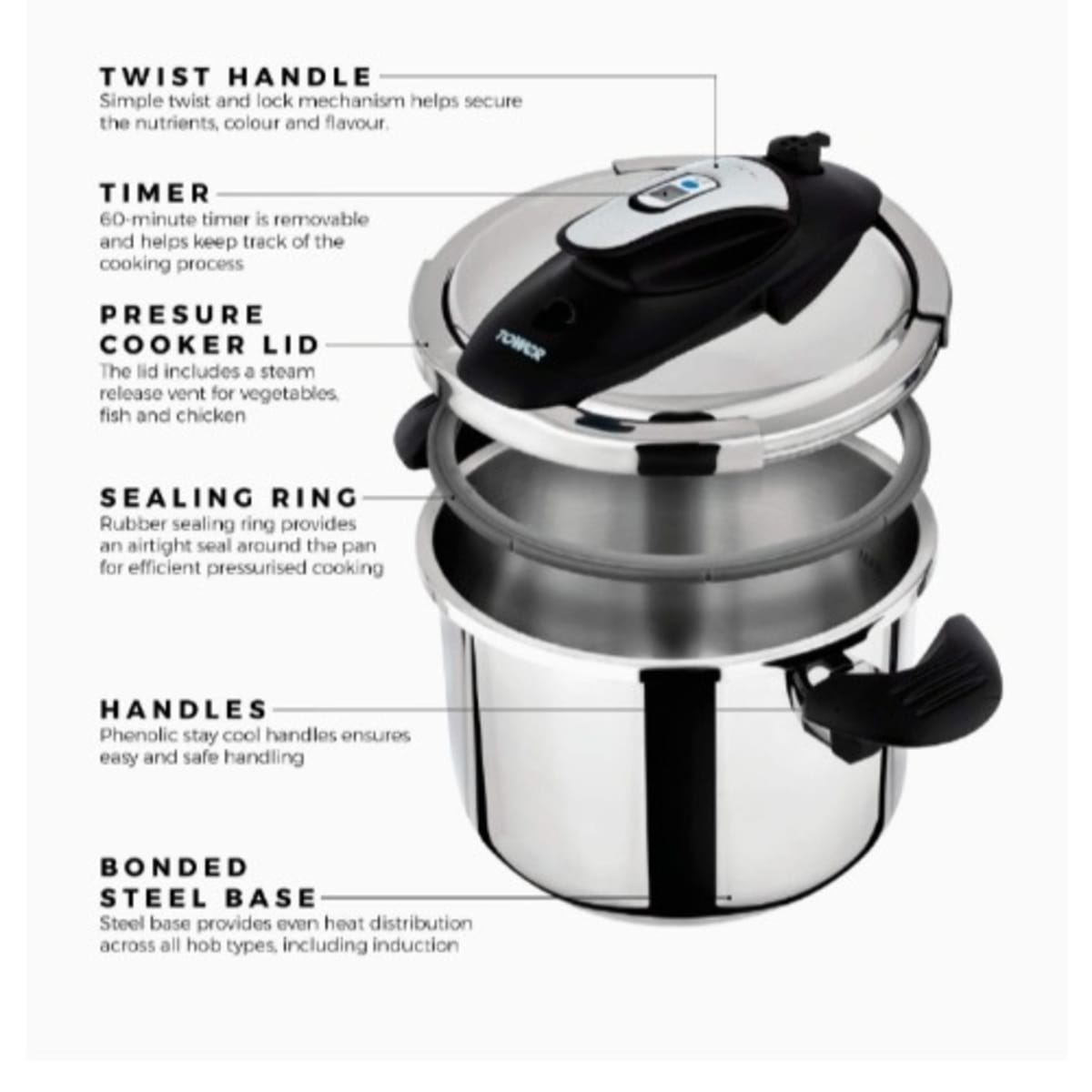 Tower 6l stainless on sale steel pressure cooker
