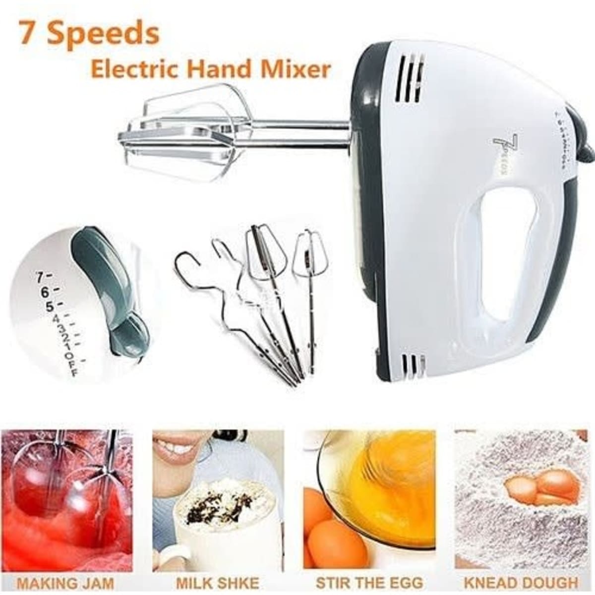 kassa Electric Hand Mixer,Hand Blender , Egg Beater, Cake maker , Beater  Cream Mix, Food Blender, Beater for Whipping Cream Beater for Cake With 7  -Speed with spatula and oil brush 260