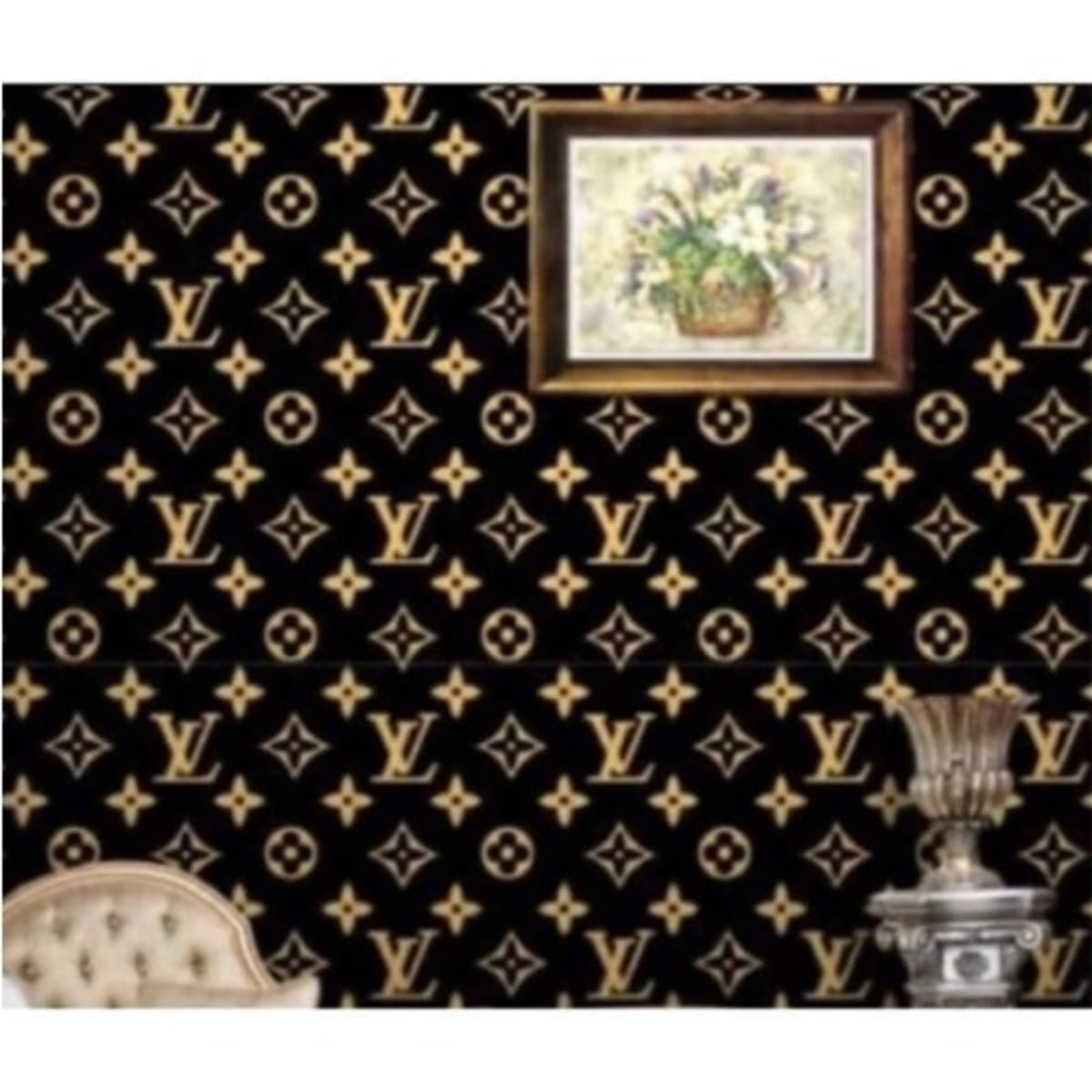 LV Inspired 3D Wallpaper - 5.3sqm - Black And Yellow