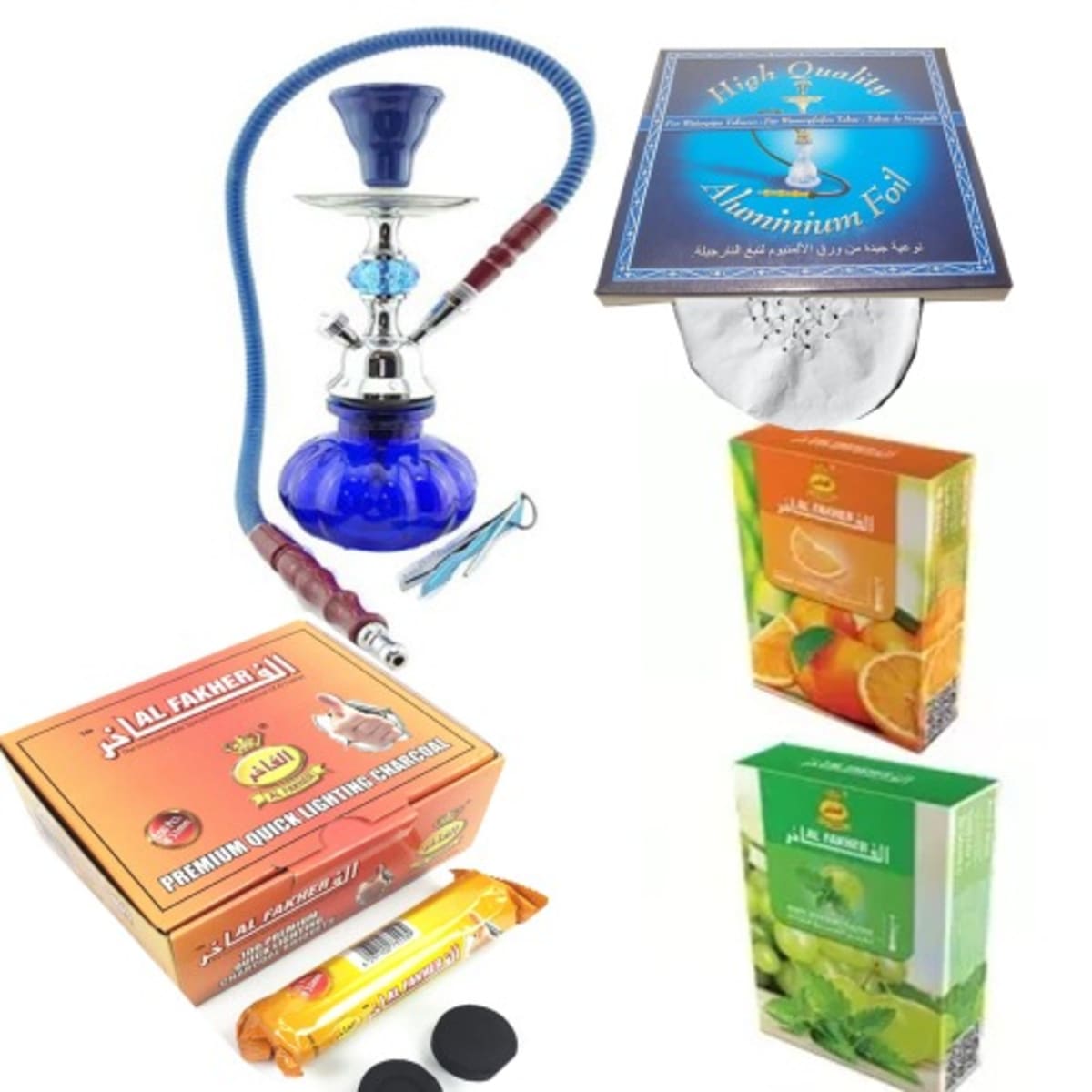 Shisha Time Blue Shisha Hookah Pot, Magic Coal, Foil Paper And Shisha  Flavour Bundle