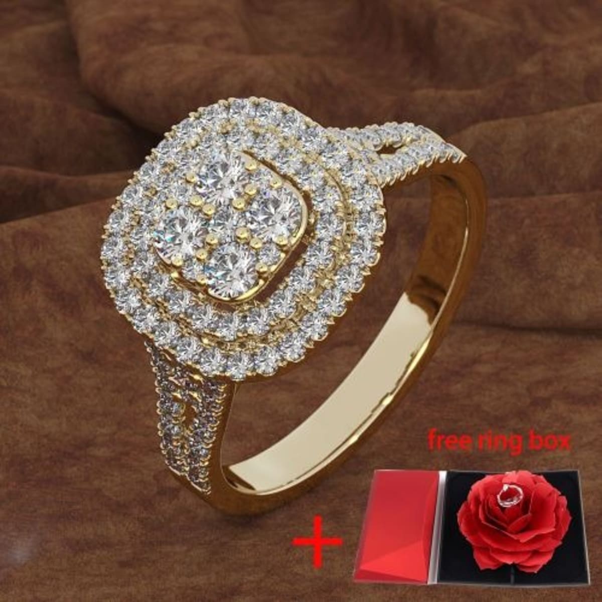 Gold Steel Diamond Engagement And Wedding Ring +Ring Box | Konga Online  Shopping