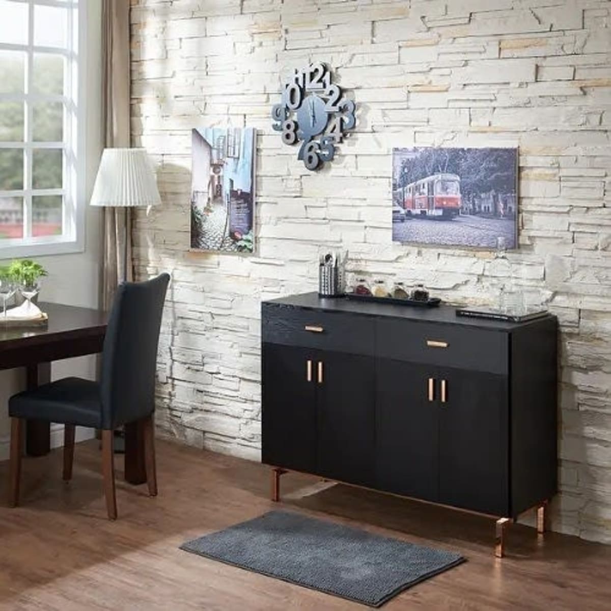 Black solid cheap wood buffet