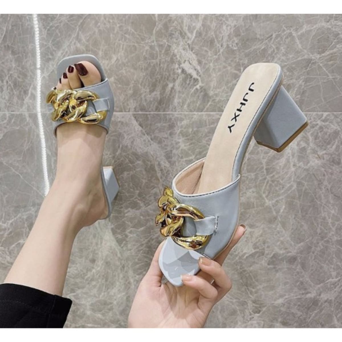 Big Chain Mid Block Heel Slipper BLUE Konga Online Shopping