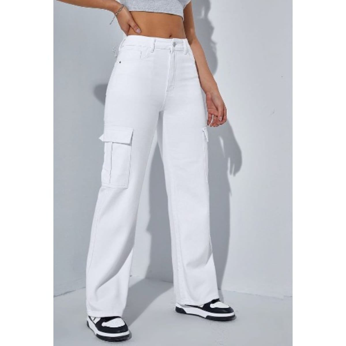 Women's Straight Leg Cargo Pant - White