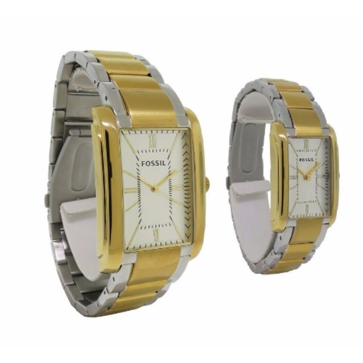 Fossil His And Hers Analog Rectangular Roman Numeral Stainless