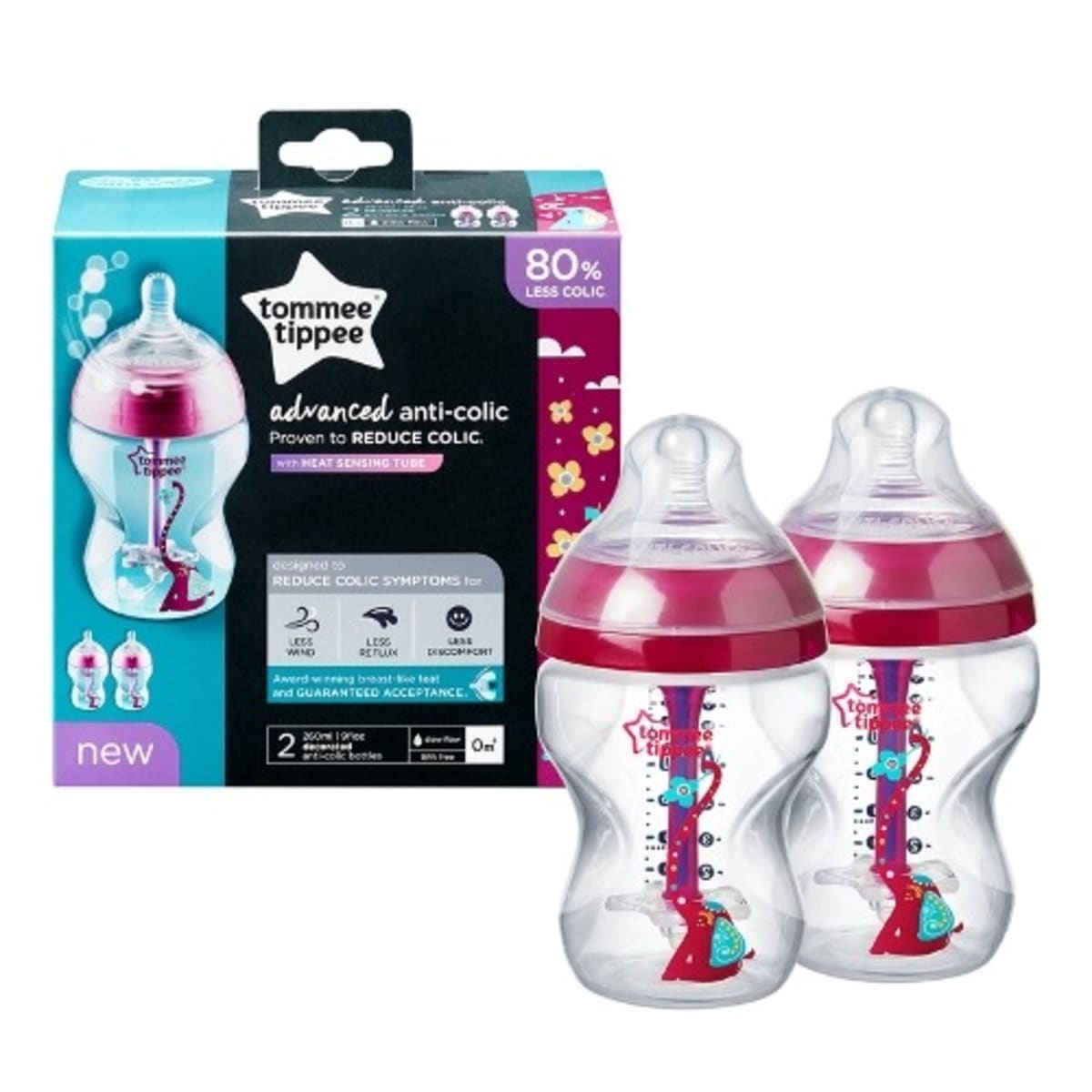 Tommee tippee advanced anti colic store bottles pink
