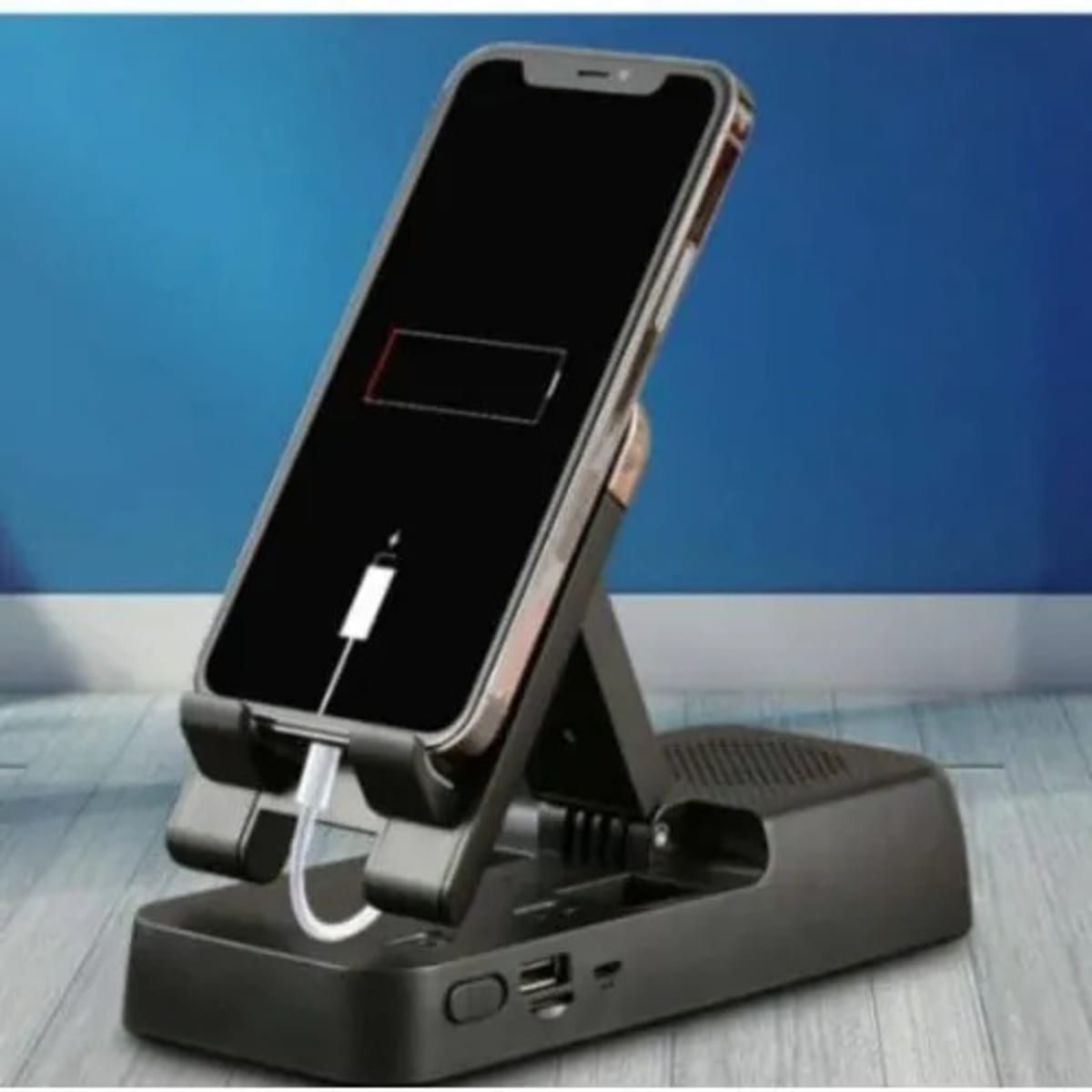 Phone Holder And Wireless Bluetooth Speaker With Usb Port Black