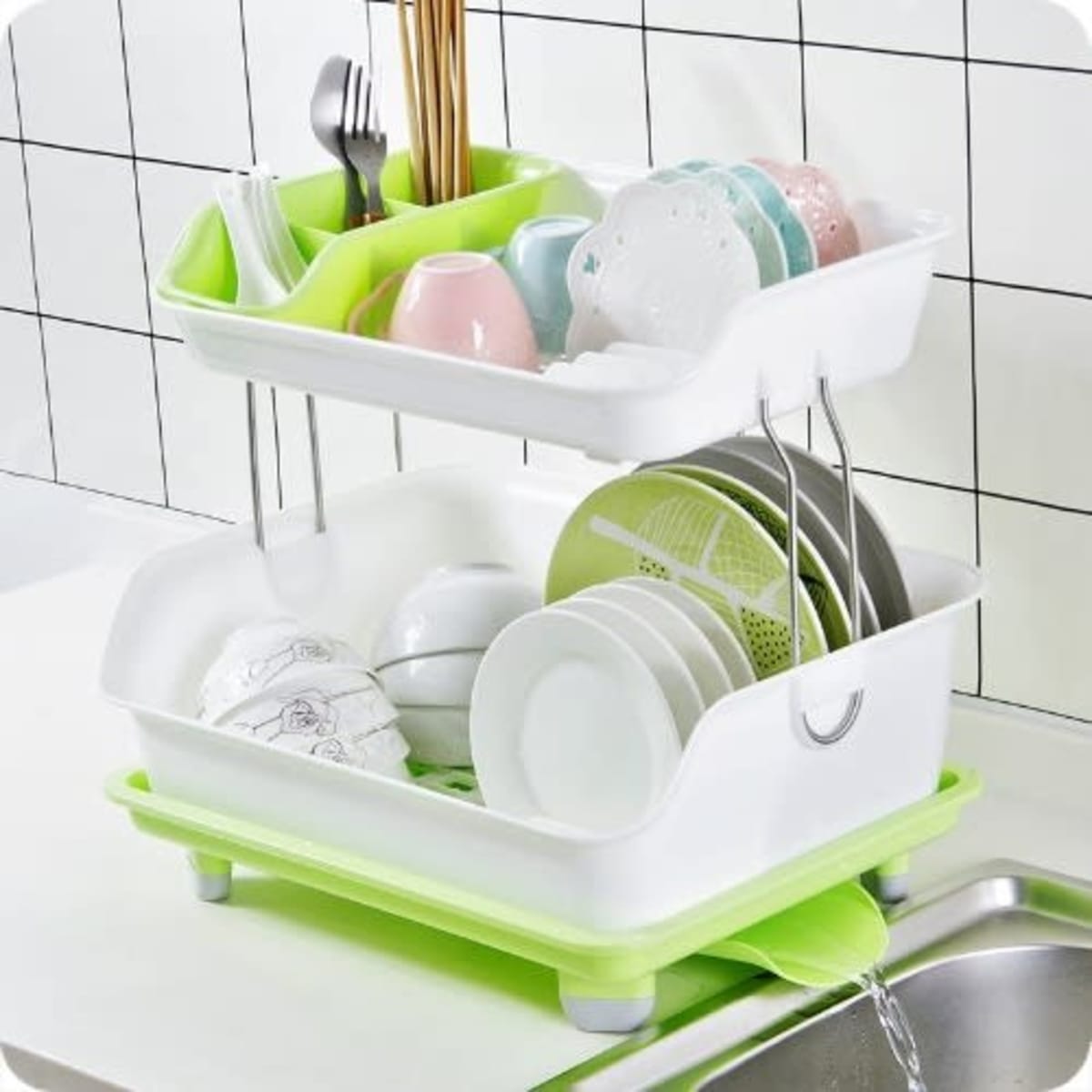 Generic Double Layer Dish Rack/ Drainer With Cover