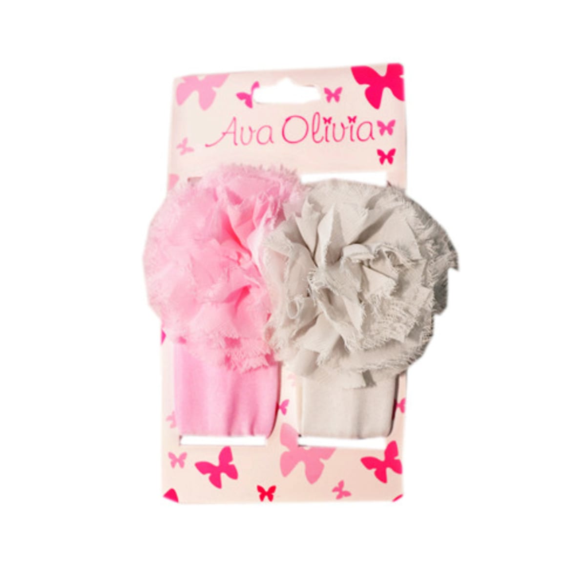 Ava Olivia Cute Rossette Hair Band Pink Greysilver Pack Of 2