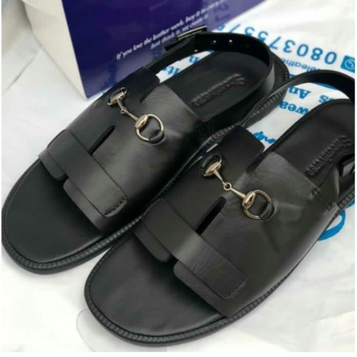 Fashion Front Men s Chain Detail Leather Sandals Black Konga