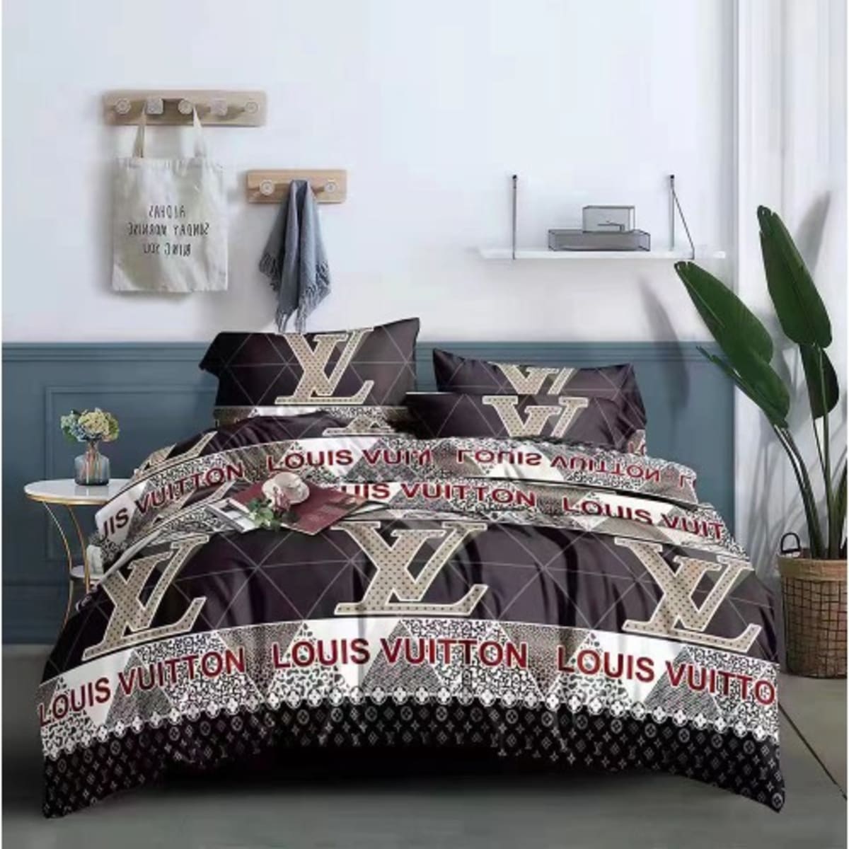 Louis Vuitton Logo Brand Bedding Set Bedspread Luxury Bedroom Home