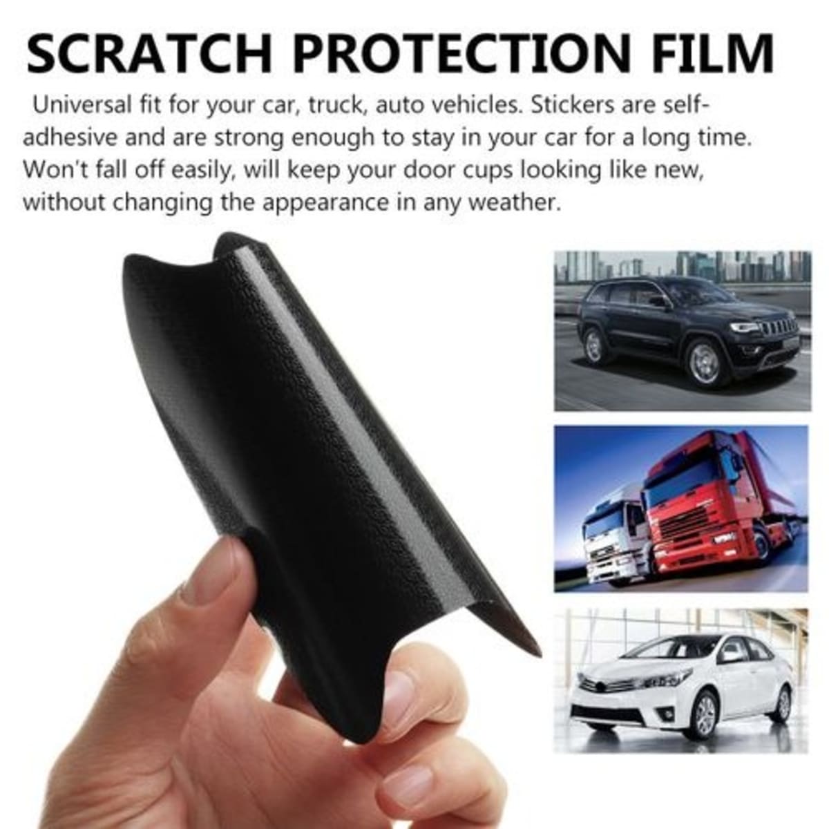 Carbon Fiber Car Door Handle Film Protective Anti-scratch Protector Sticker-  Black - 4pcs