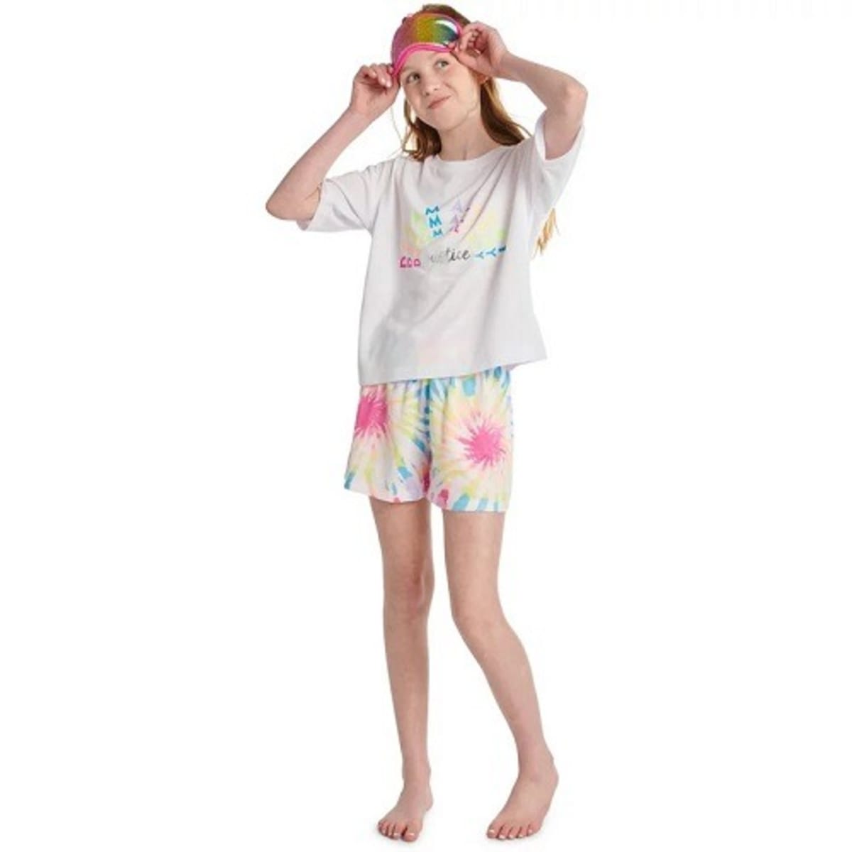 Set Of 3 Girls Set Shorts T shirt And Mask Pyjamas White