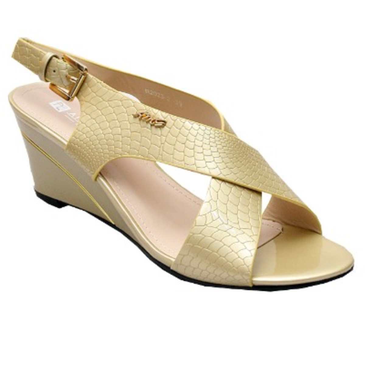 Gold top strappy wedge