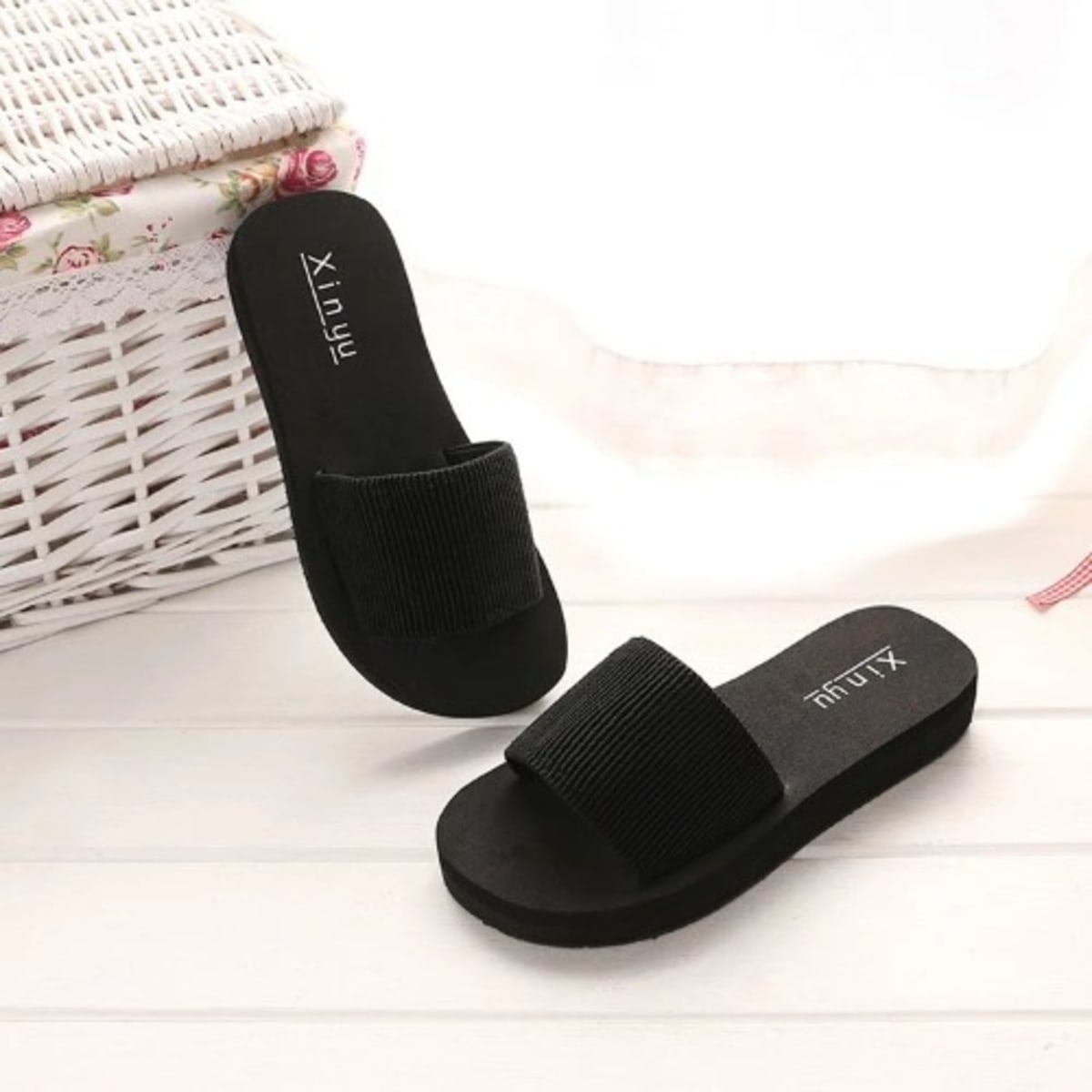 Women s Stripe Platform Slippers Black Konga Online Shopping