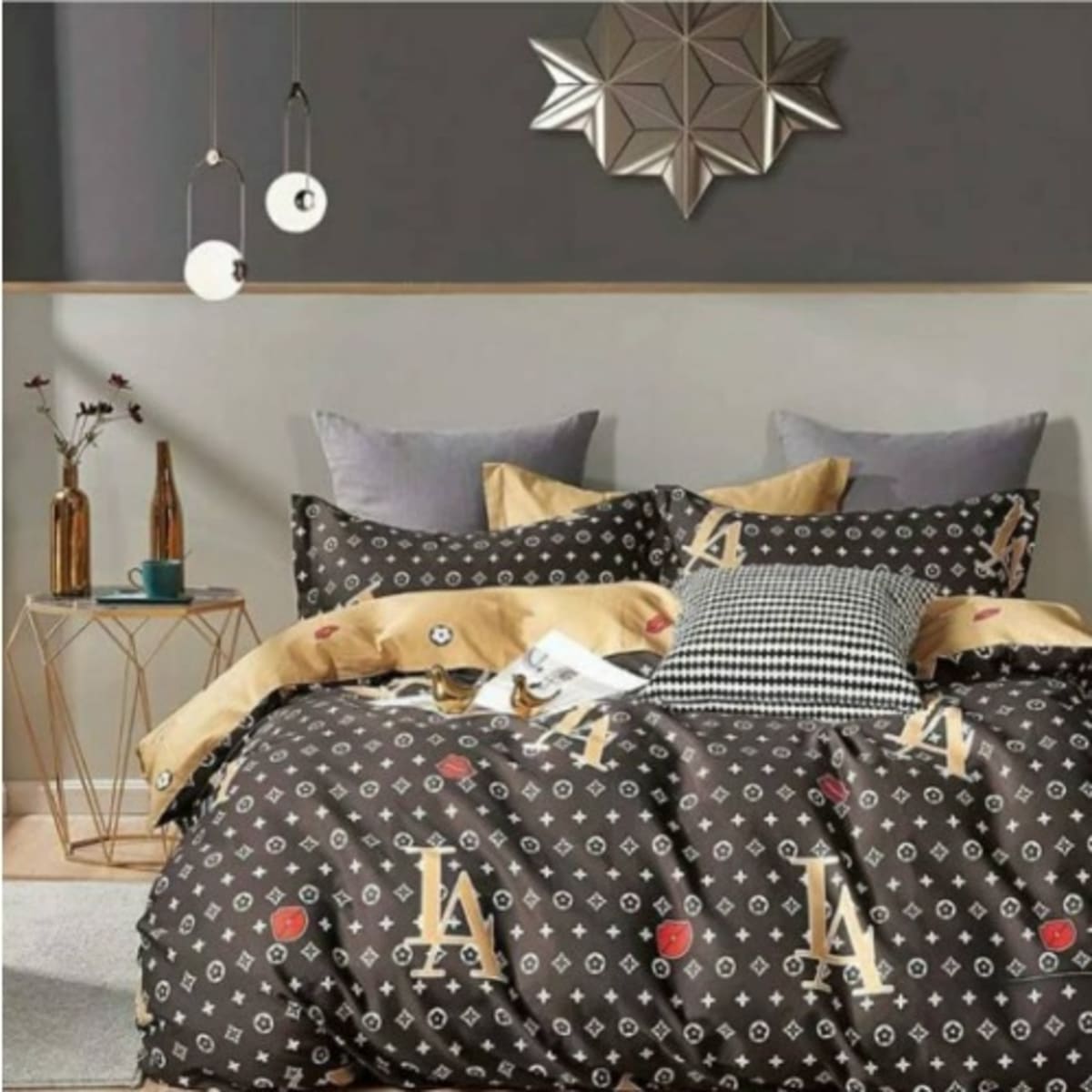 Louis Vuitton Inspired Bedsheet + Duvet And 4 Pillowcases - Brown