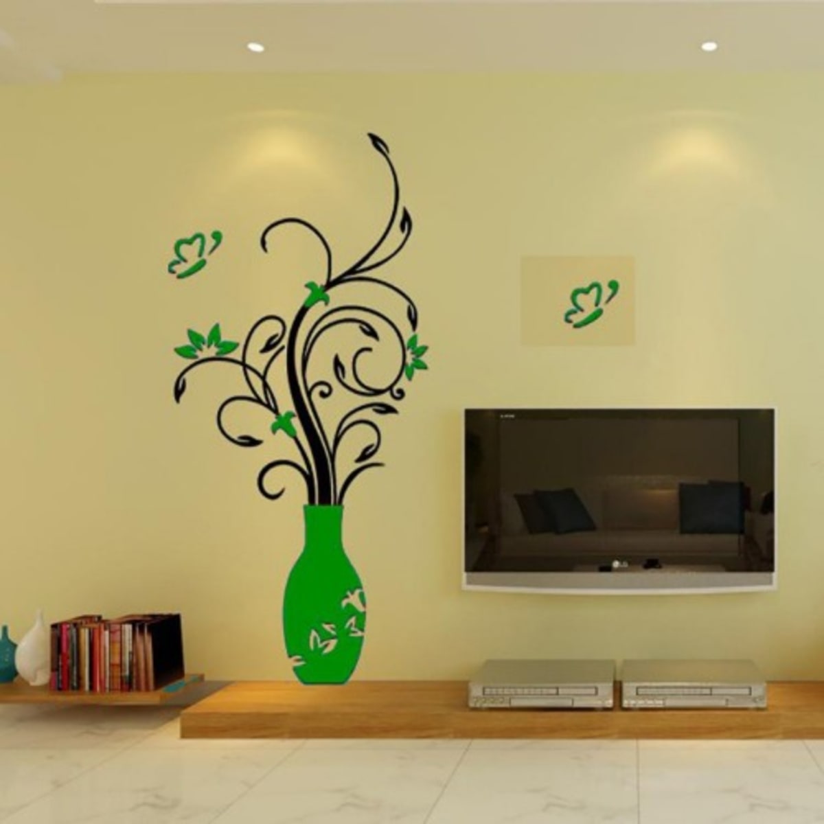 DIY Vase Flower Tree Crystal 3d Wall Stickers - Light Green