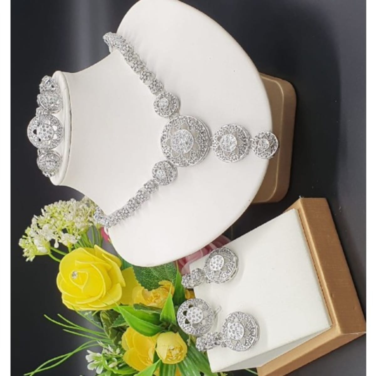 Silver necklace earrings store and bracelet set