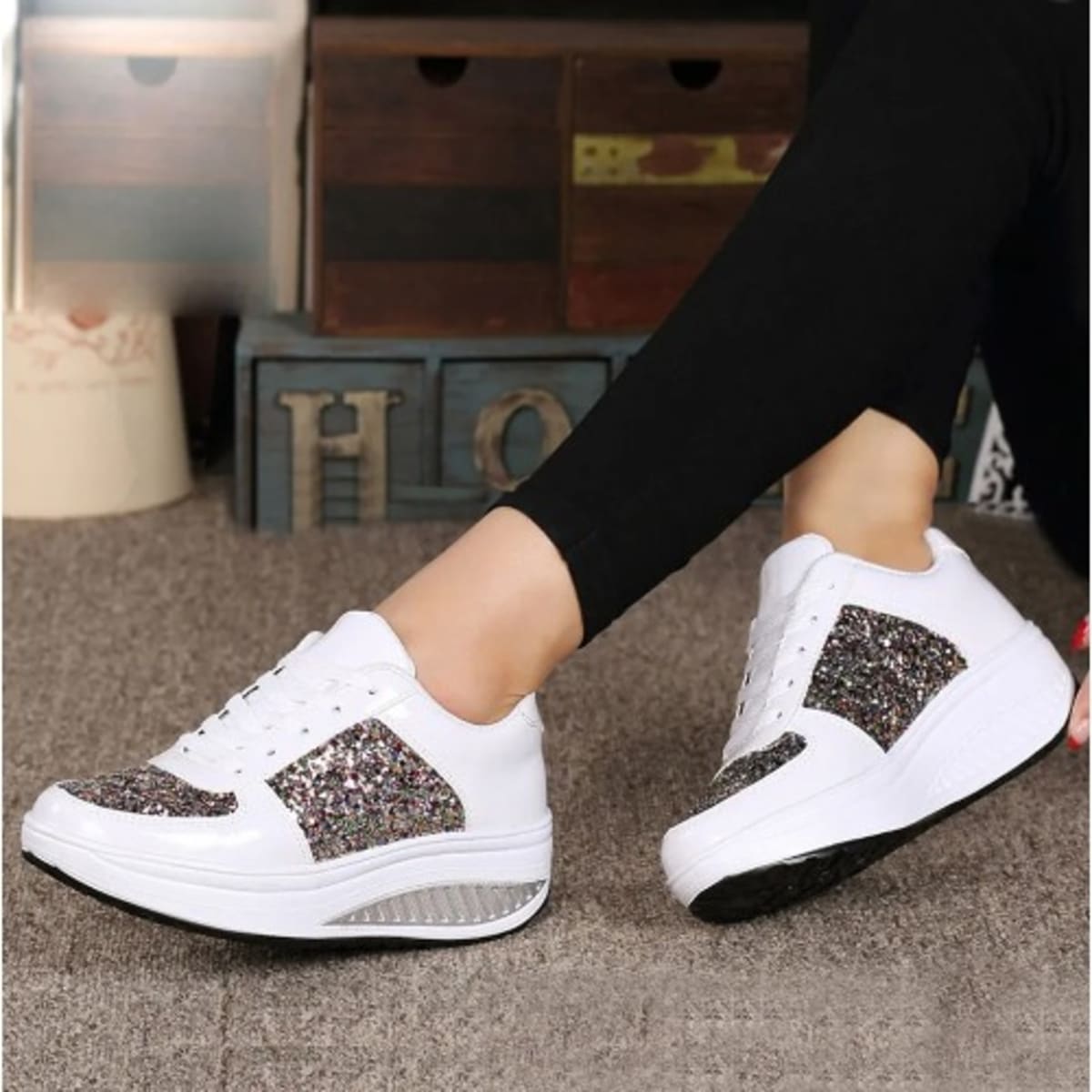Female Sequined Sneakers White