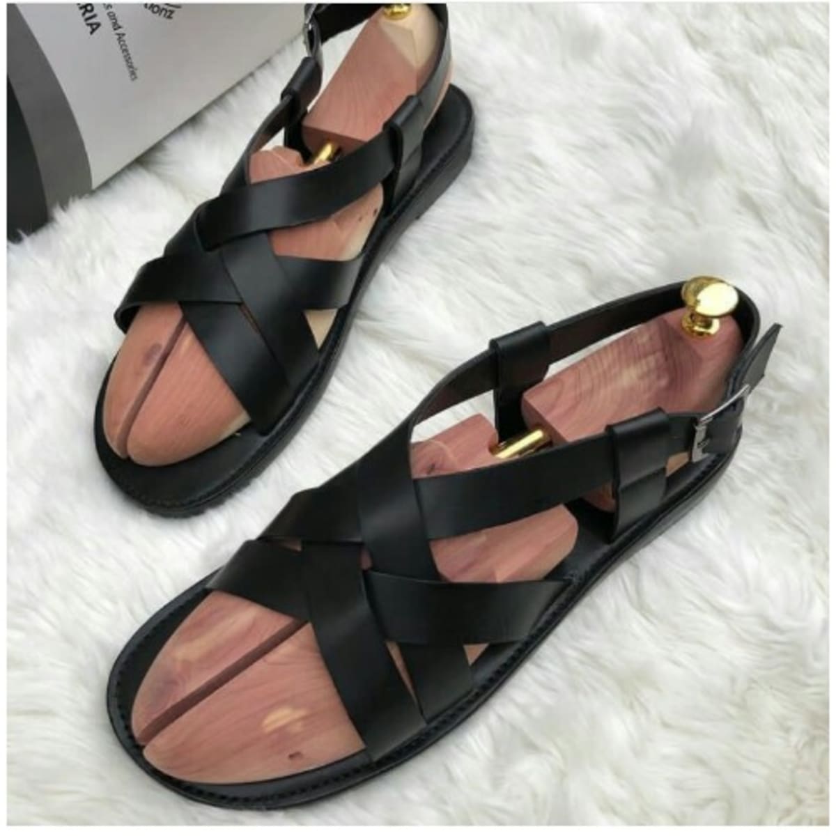 Crossed leather slides deals