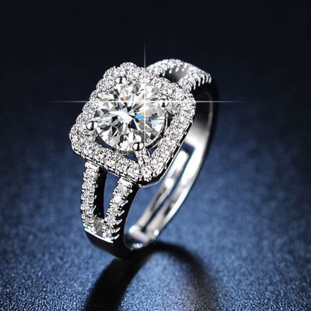 Adjustable Diamond Engagement Ring With Free Case - Sterling Silver
