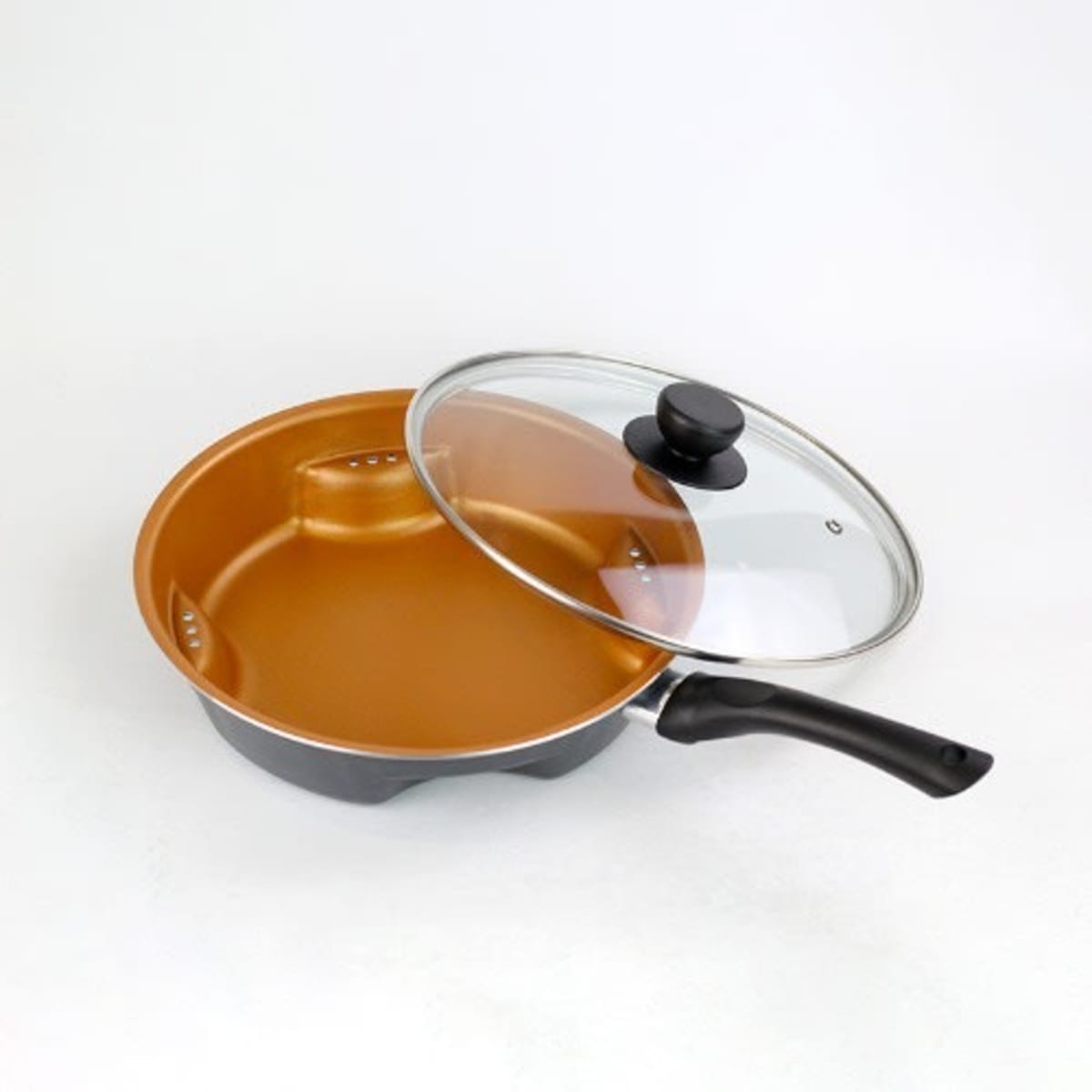 Non Stick Steel Air Fryer Grill Pan With Temper Glass Lid 30cm