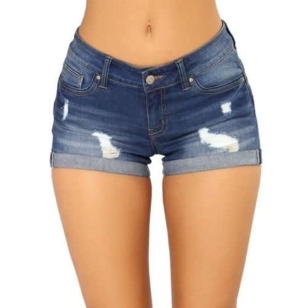 Ladies Ripped Jean Shorts Blue