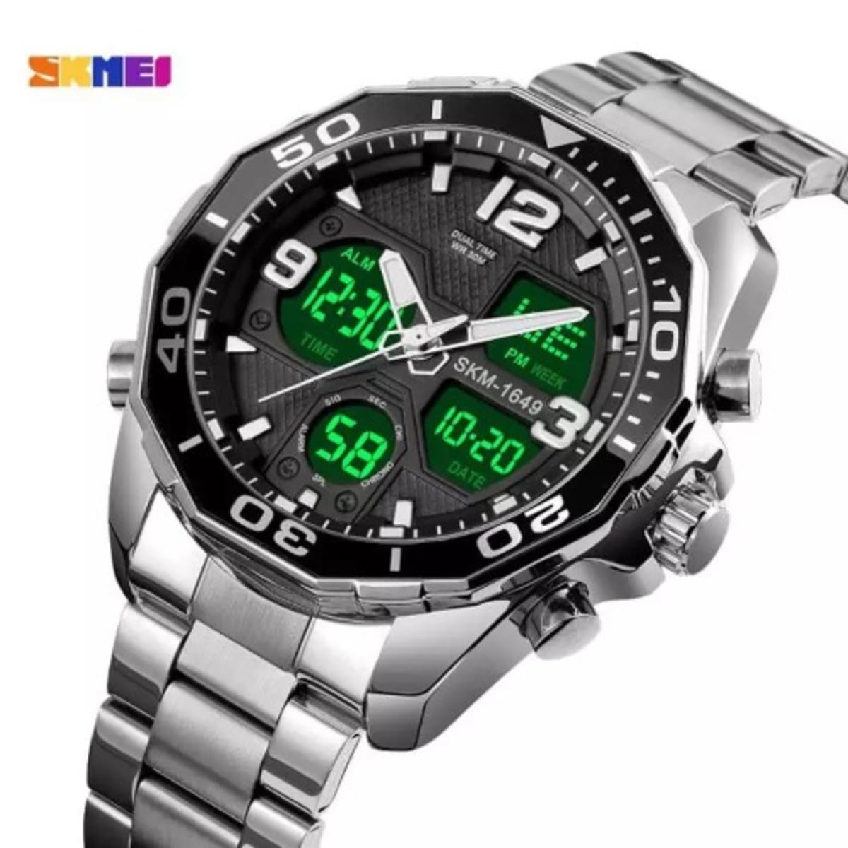 Dual Movement Multifunctional Men Wrist Watch Silver Konga