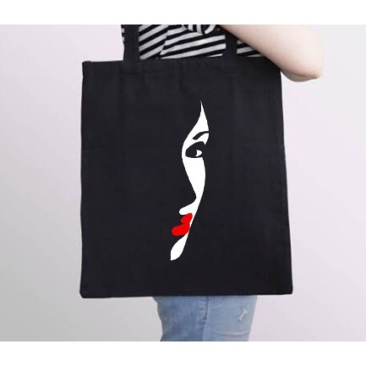Side Face Design Jeans Tote Bag Black Konga Online Shopping