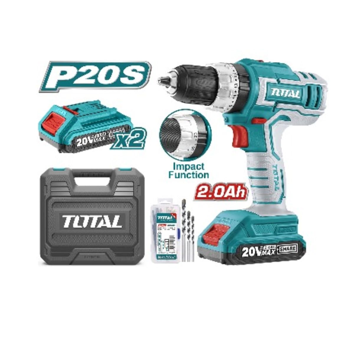 Total Li ion Cordless Drill 2 Pc 2.0ah Battery 1 Pc Charger