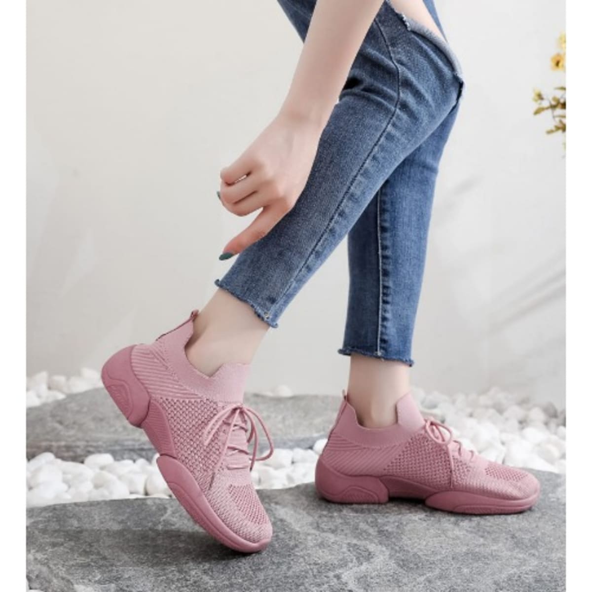 Pink sock sneakers discount