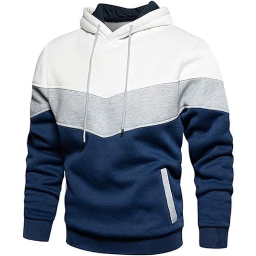 Mens Hoodies Pullover Color Block Fleece Long Sleeve Sweatshirt