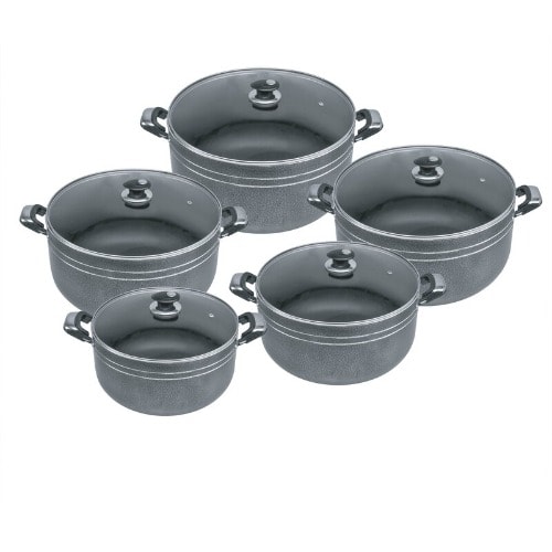 5pc Una Nonstick Aluminium Casserole Stockpot Cooking Pot Pan Set with Lid Black 